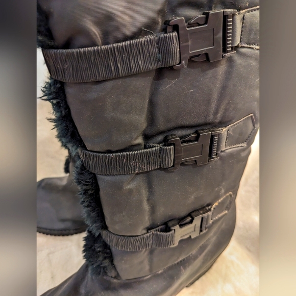 Faux Fur Lined Cold Weather Snow Boots Black Size 11 12WW Wide Width - Picture 8 of 16